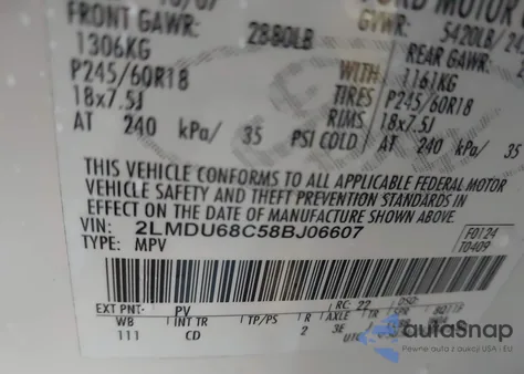 2008 Lincoln Mkx from USA, damaged, VIN 2LMDU68C58BJ06607